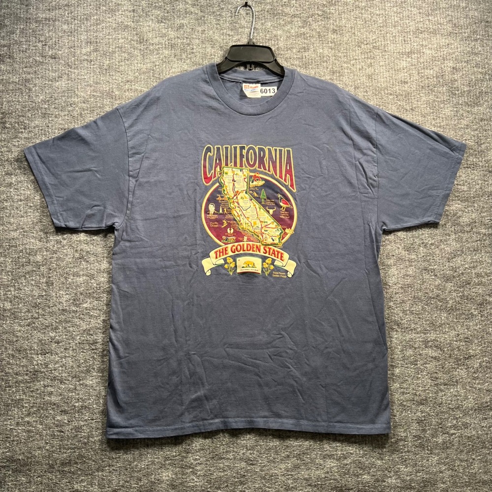 Hanes Heavyweight California The Golden State Map Graphic T-Shirt Blue XL